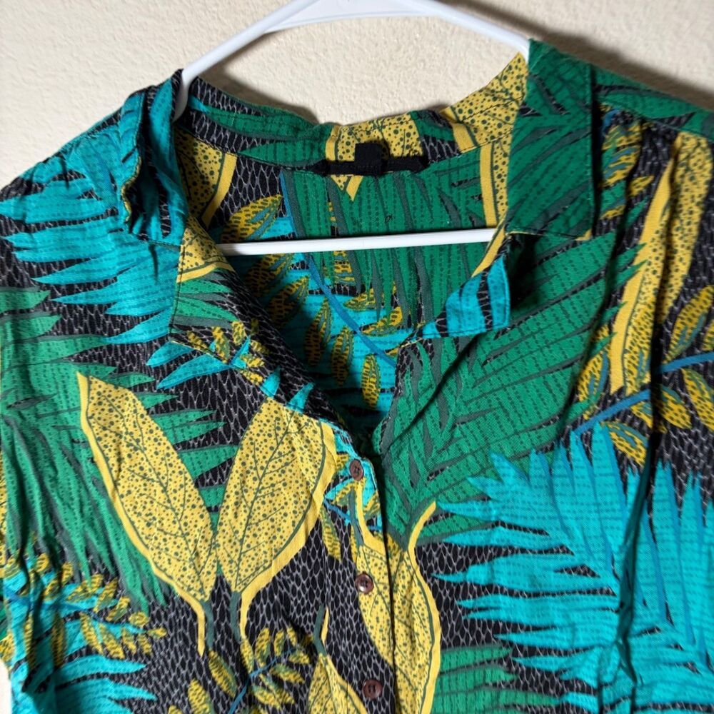 Jane & Delancey Shirt Women's Large Button Up Floral Collared Boho Green Top - Picture 3 of 8